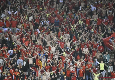 Scènes van vreugde... en ongeluk: een Welshe supporter is van de bovenste tribune gevallen tijdens de gelijkmaker